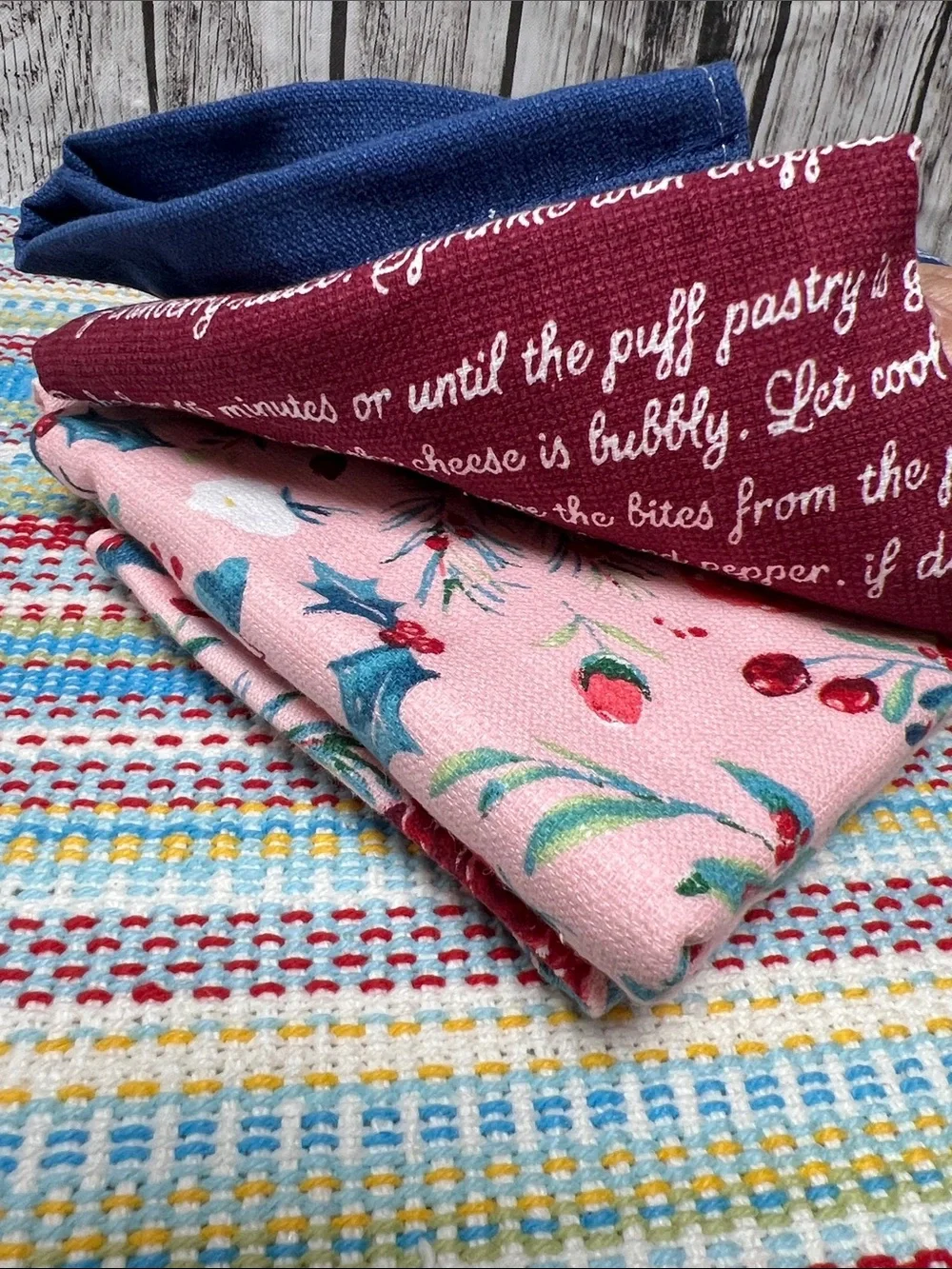 The Pioneer Woman Blue, Teal, Red Floral & Script Kitchen Towels Wishful Winter